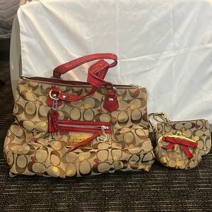 Coach Red and Tan Shoulder Bag Set